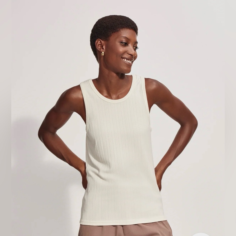 Varley Thurman Tank XS Birch Basic Layering Ribbed Cream Tank Top